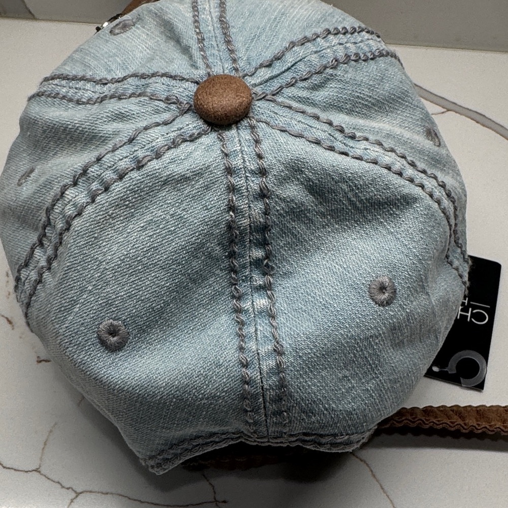 Chapel Hats Embellished Denim and Tan Cap NWT - Picture 9 of 11